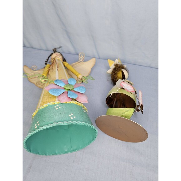 Angel Figurines Metal Wire Art Set of 2 Hanging Patio Garden Hand Made Decor - Picture 5 of 11